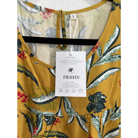 NWT Women's Long Yellow Tropical Flowy Belt Tie Dress Jumper Style Large - Picture 11 of 13